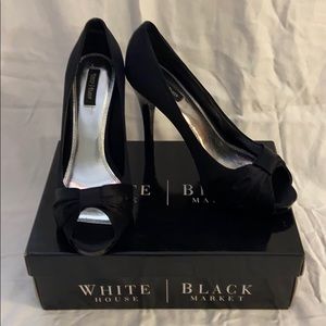 White House Black Market black satin 4” heels